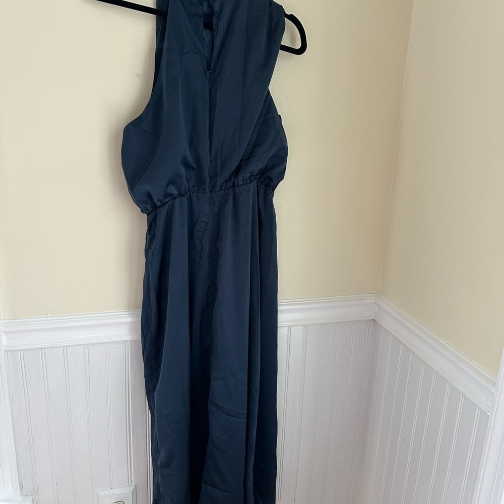 Elegant Navy Sleeveless Cowl Neck Dress